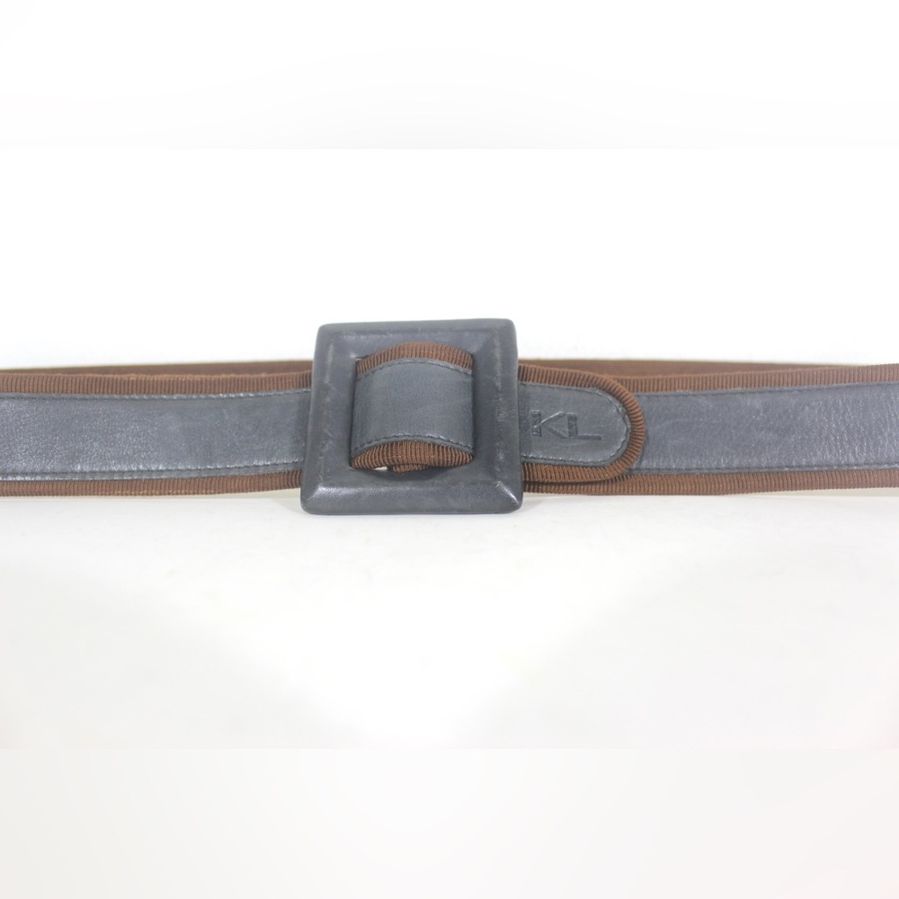 Up to 32” Karl Lagerfeld Grey Gray Leather Slide Belt with Rust Brown Trim